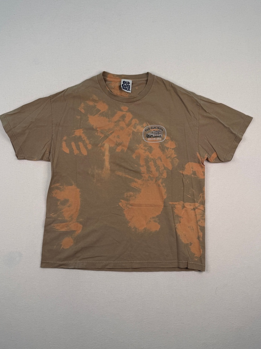 Old Guys Rule Bleach Dyed Graphic Tee Brown XL Vintage Streetwear Shirt